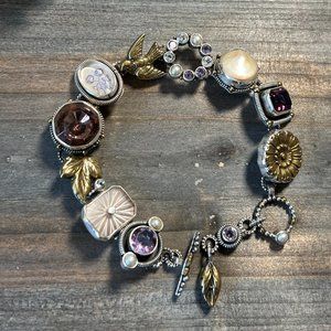 Mars & Valentine Unique Vintage Amethyst and Pearl Small Line Bracelet